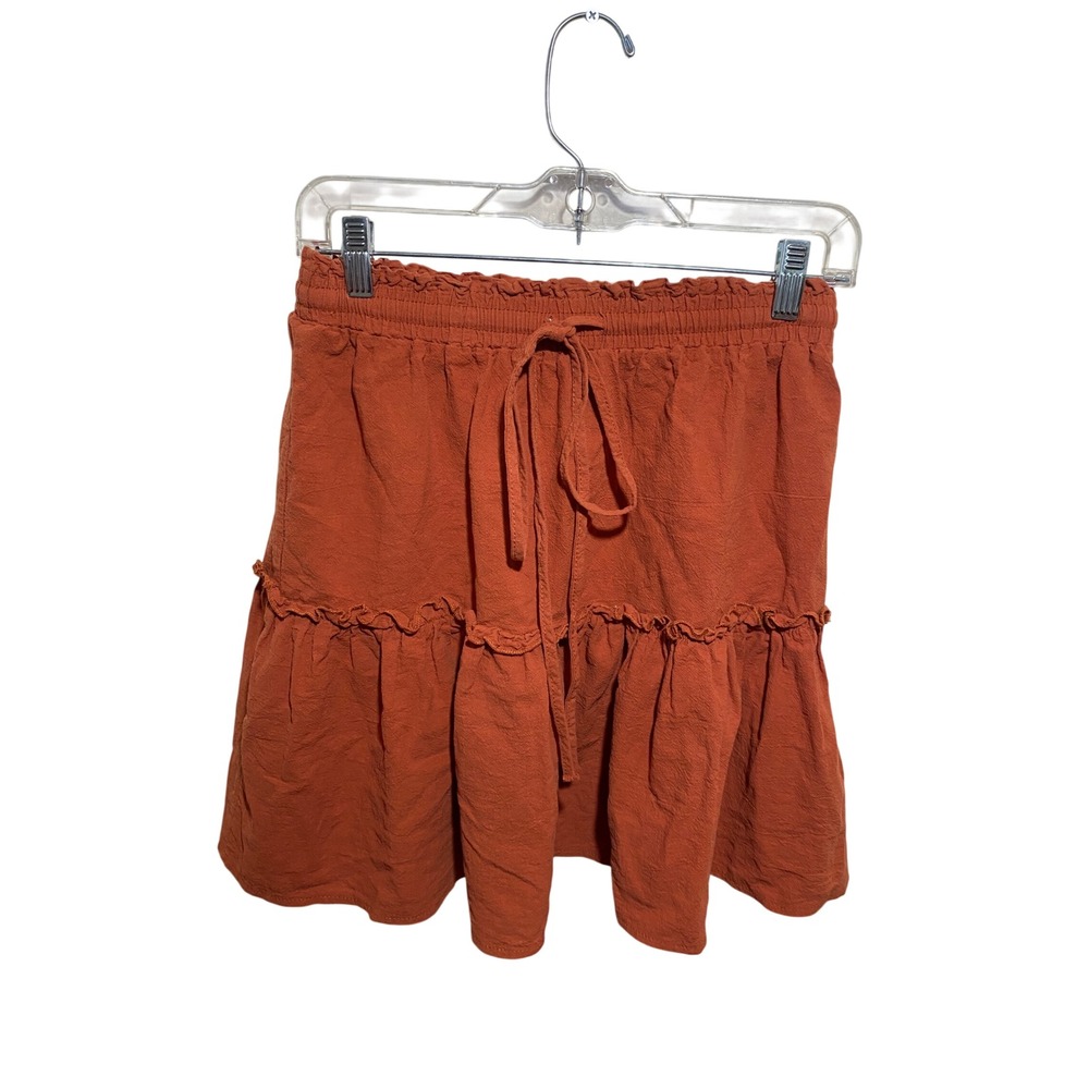 Unbranded Rust Orange‎ Tiered Mini Skirt Elastic Waist Ruffle Hem Medium